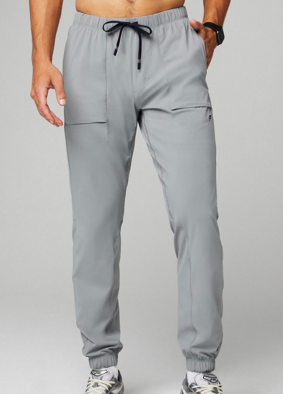 Fabletics Mens Grey The One Jogger Tapered Stretch Drawstring Gym Pants-Size S